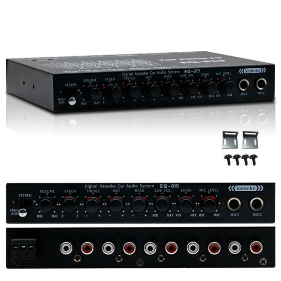 EQ-819 Car Audio Equalizer EQ Tuning Crossover Amplifier Supports Dual Microphone Input Reverberation Adjustment