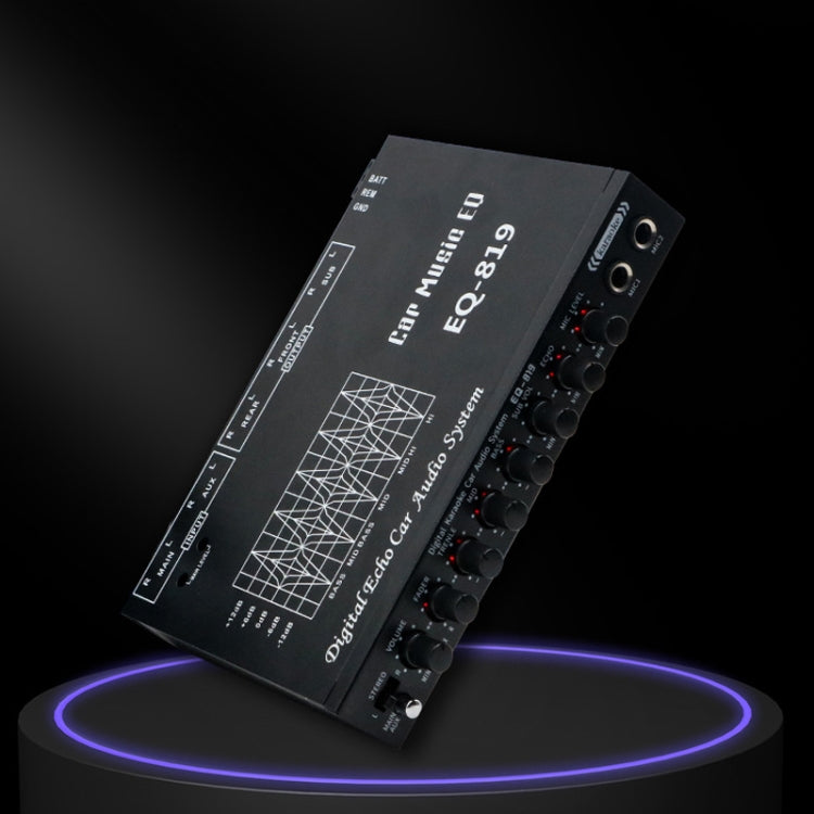 EQ-819 Car Audio Equalizer EQ Tuning Crossover Amplifier Supports Dual Microphone Input Reverberation Adjustment