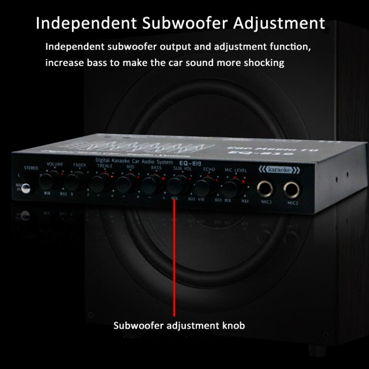 EQ-819 Car Audio Equalizer EQ Tuning Crossover Amplifier Supports Dual Microphone Input Reverberation Adjustment