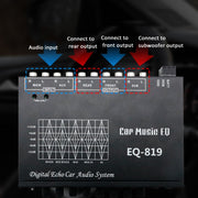 EQ-819 Car Audio Equalizer EQ Tuning Crossover Amplifier Supports Dual Microphone Input Reverberation Adjustment