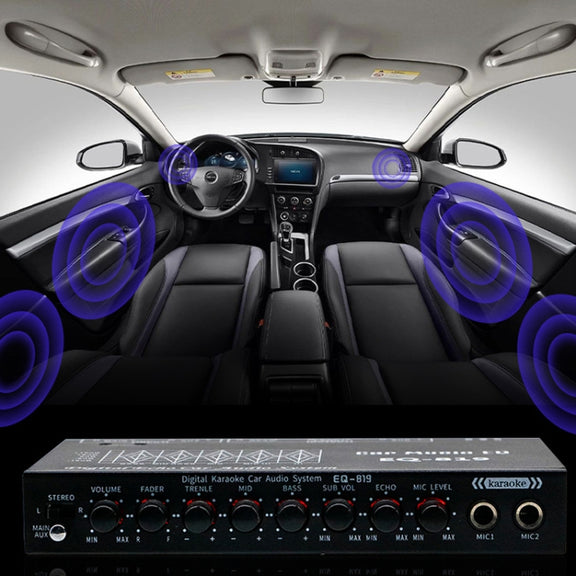 EQ-819 Car Audio Equalizer EQ Tuning Crossover Amplifier Supports Dual Microphone Input Reverberation Adjustment