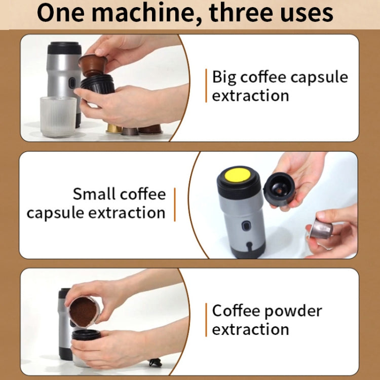 12V 3 In 1 Car Self-heating Coffee Machine Compatible With Large / Small Capsules and Ground Coffee, EU Plug(Black)