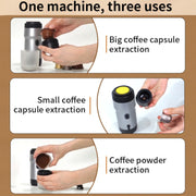 12V 3 In 1 Car Self-heating Coffee Machine Compatible With Large / Small Capsules and Ground Coffee, EU Plug(White)