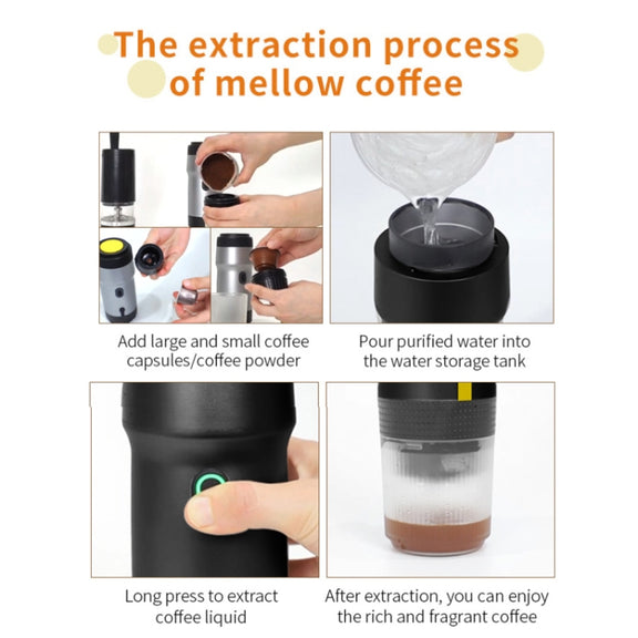 12V 3 In 1 Car Self-heating Coffee Machine Compatible With Large / Small Capsules and Ground Coffee, EU Plug(White)