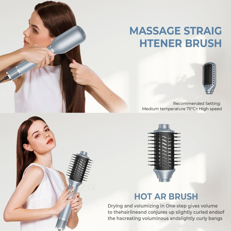 5 in 1 Hot Air Comb Automatic Curling Negative Ion Hair Dryer, Color: Gray EU Plug