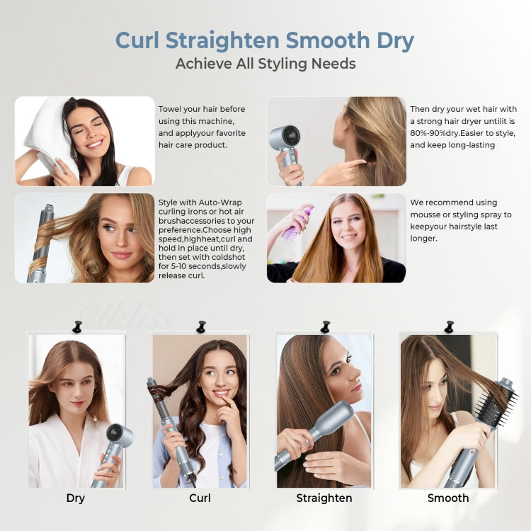 5 in 1 Hot Air Comb Automatic Curling Negative Ion Hair Dryer, Color: Gray EU Plug