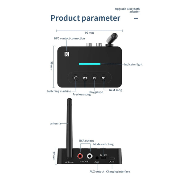 D9 2-in-1 Old-fashioned Audio Car Bluetooth Receiver Transmitter NFC Music Bluetooth Adapter