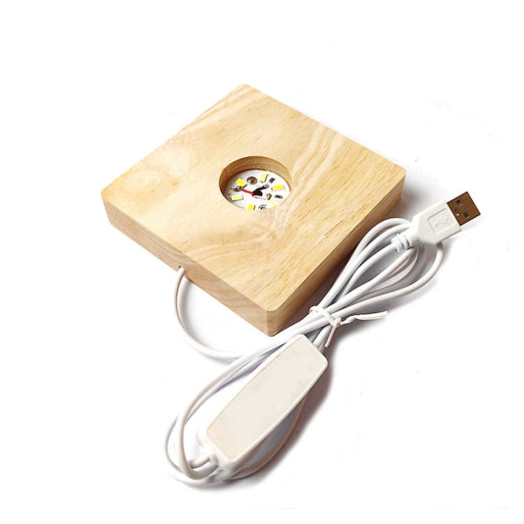 LED Light Solid Wood Luminous Base for Resin Art Acrylic Glass Lights Square 8x2cm(Warm Light)