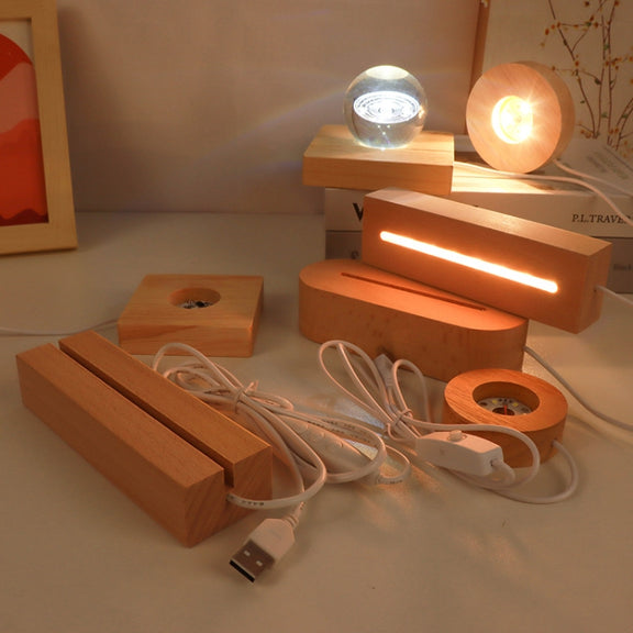 LED Light Solid Wood Luminous Base for Resin Art Acrylic Glass Lights Square 8x2cm(Warm Light)