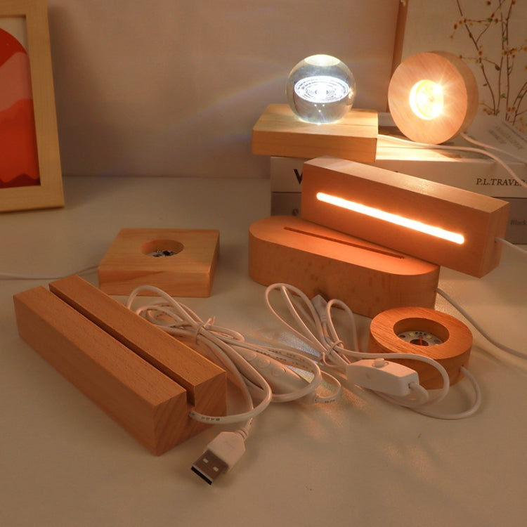 LED Light Solid Wood Luminous Base for Resin Art Acrylic Glass Lights Round 10x2cm(Warm Light)