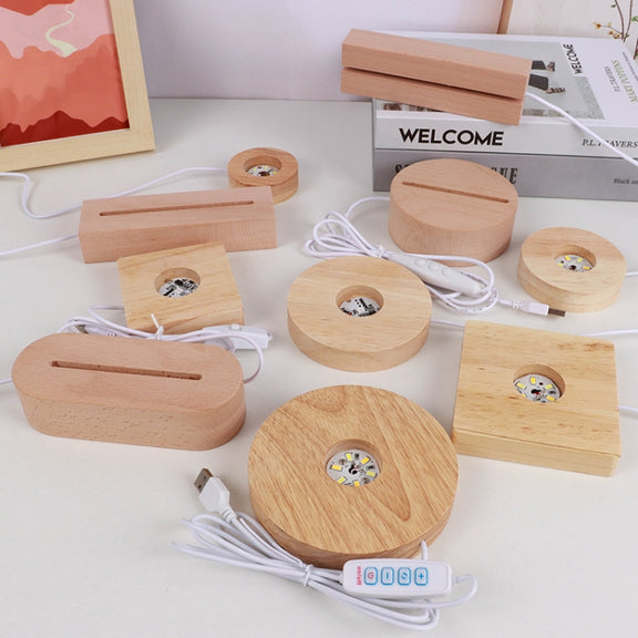 LED Light Solid Wood Luminous Base for Resin Art Acrylic Glass Lights Rectangular Slot 20cm(Three-color Light)