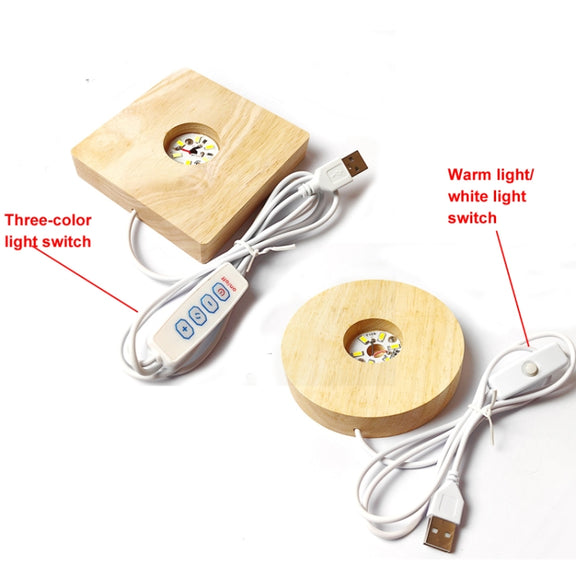 LED Light Solid Wood Luminous Base for Resin Art Acrylic Glass Lights Round 6x2cm(Warm Light)