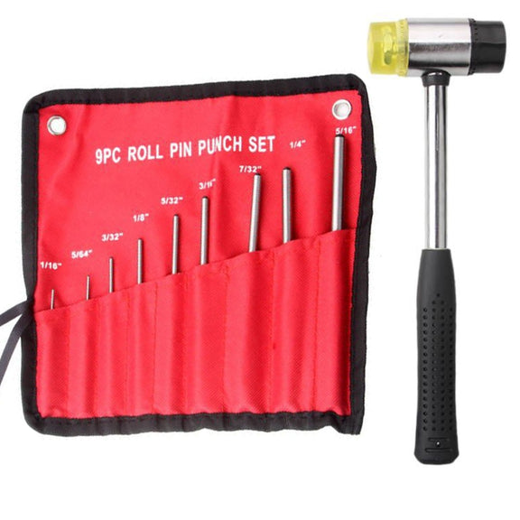 9-in-1 Heavy Duty Roll Pin Punch Set Round Punch Removal Tools, Spec: with Hammer
