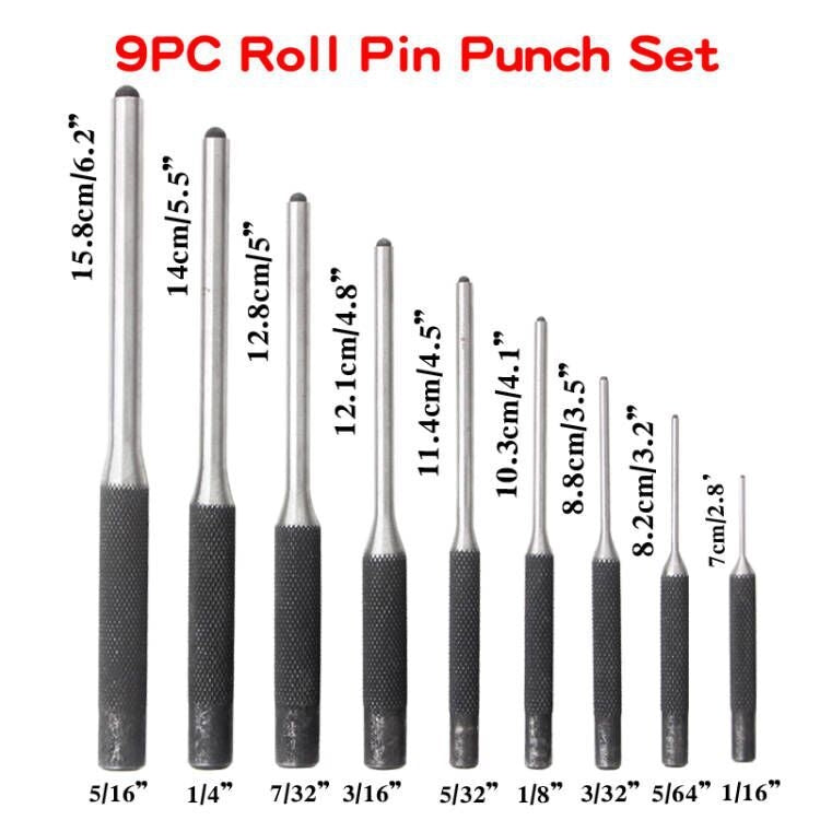 9-in-1 Heavy Duty Roll Pin Punch Set Round Punch Removal Tools, Spec: Canvas Packaging