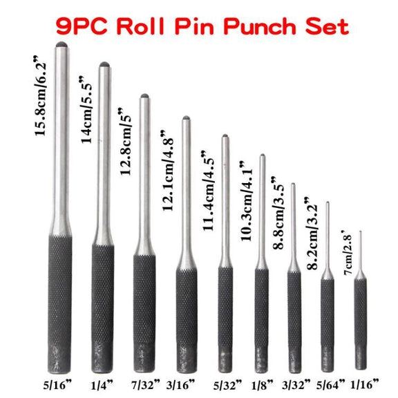 9-in-1 Heavy Duty Roll Pin Punch Set Round Punch Removal Tools, Spec: Canvas Packaging