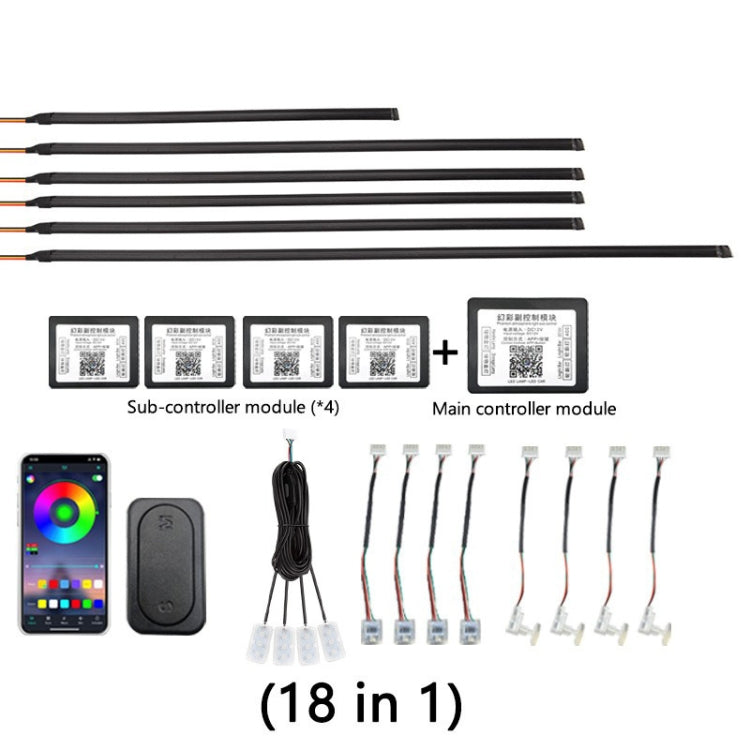 18 in 1 Car Hidden Acrylic LED Colorful Decorative Atmosphere Light Strip