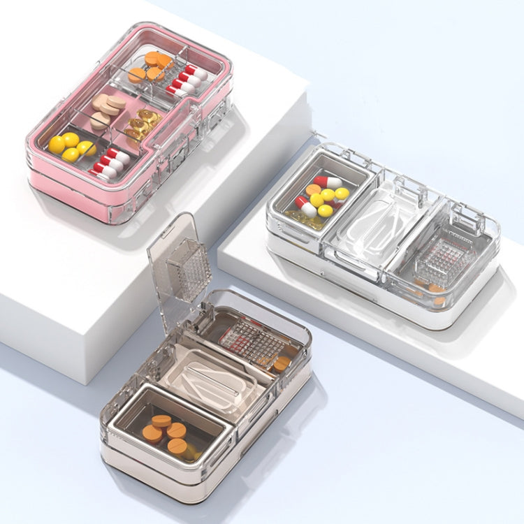 3 In 1 Double-layer Cutting and Grinding Medicine Box Travel Pill Organizer Case(White)