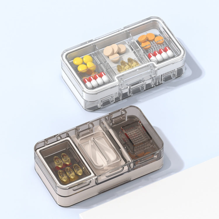 3 In 1 Double-layer Cutting and Grinding Medicine Box Travel Pill Organizer Case(Black)