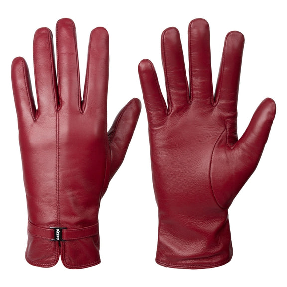 Women Sheepskin Wool Fleece Lined Windproof Warm Gloves Touchscreen Thick Snow Driving Gloves, Size: XL(Red)
