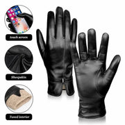 Women Sheepskin Wool Fleece Lined Windproof Warm Gloves Touchscreen Thick Snow Driving Gloves, Size: M(Coffee)