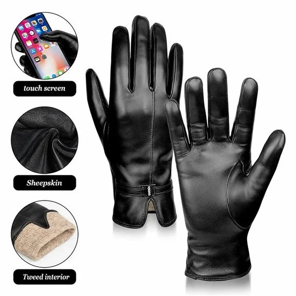 Women Sheepskin Wool Fleece Lined Windproof Warm Gloves Touchscreen Thick Snow Driving Gloves, Size: L(Black)