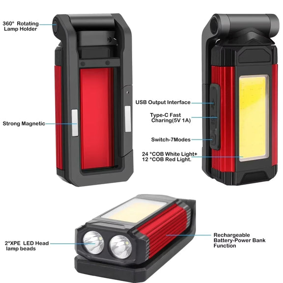 E-SMARTER K011 USB Rechargeable Repair Light With Magnet COB Strong Light Flashlight, Style: A Foldable Silver