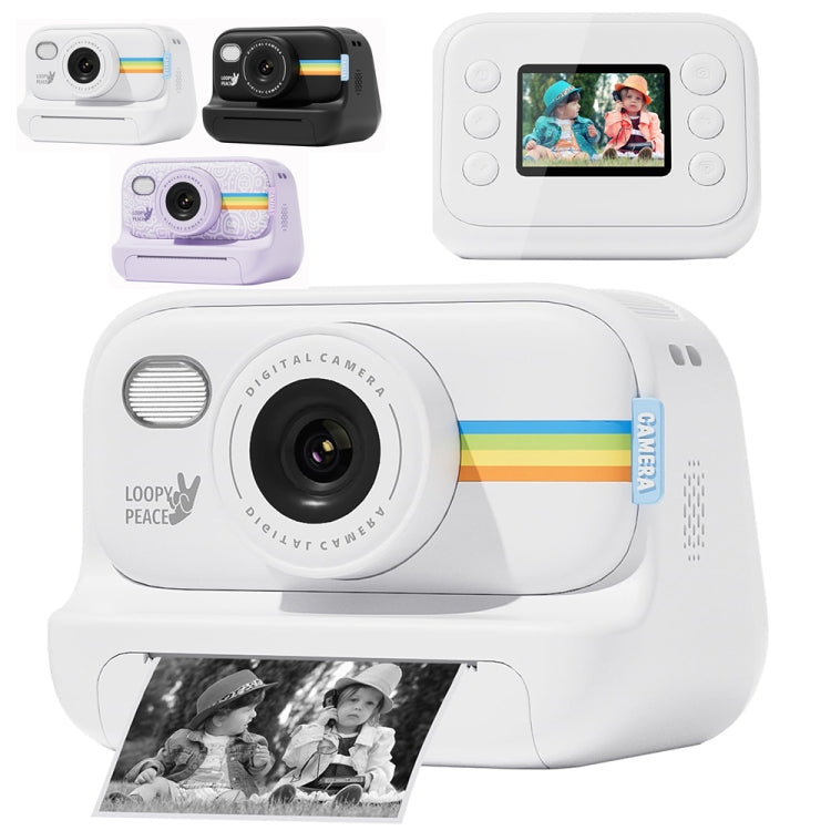 2.0-Inch LED Flash 1080P HD Recording Photo Printing Camera With 3-Rolls Paper, Color: White+32G