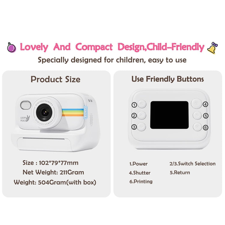 2.0-Inch LED Flash 1080P HD Recording Photo Printing Camera With 3-Rolls Paper, Color: Black
