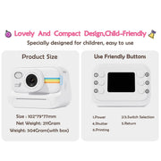 2.0-Inch LED Flash 1080P HD Recording Photo Printing Camera With 3-Rolls Paper, Color: Black+32G