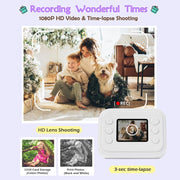2.0-Inch LED Flash 1080P HD Recording Photo Printing Camera With 3-Rolls Paper, Color: White