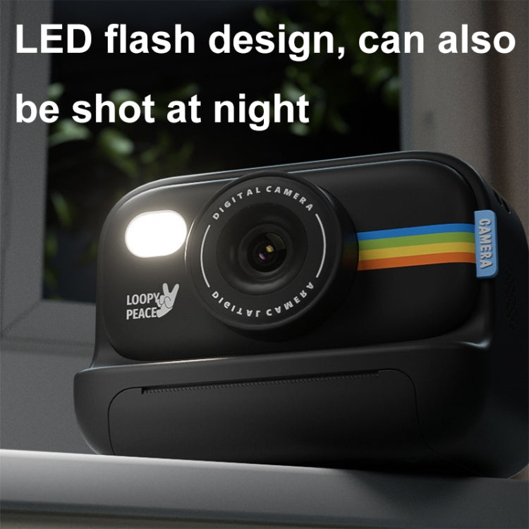 2.0-Inch LED Flash 1080P HD Recording Photo Printing Camera With 3-Rolls Paper, Color: Black