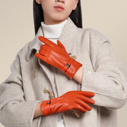 OZERO Women Sheepskin Warm Gloves with Fleece Lining Split Finger Elasticated Gloves, Size: L(Red)