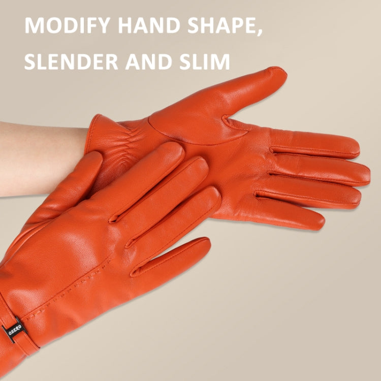 OZERO Women Sheepskin Warm Gloves with Fleece Lining Split Finger Elasticated Gloves, Size: M(Red)