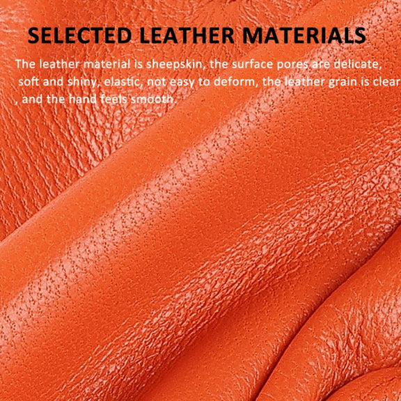 OZERO Women Sheepskin Warm Gloves with Fleece Lining Split Finger Elasticated Gloves, Size: L(Orange Red)
