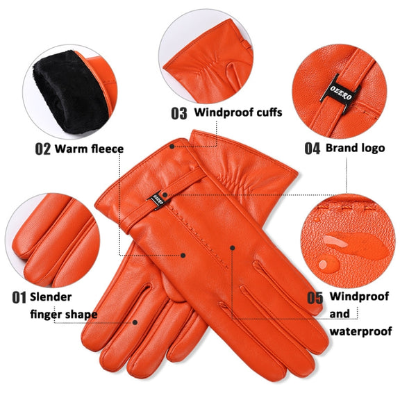 OZERO Women Sheepskin Warm Gloves with Fleece Lining Split Finger Elasticated Gloves, Size: L(Red)