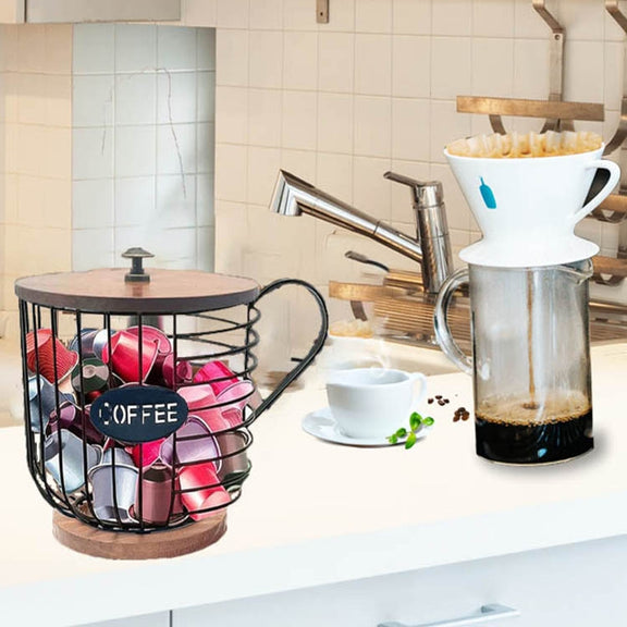 Coffee Companion Storage Rack Cup-Shaped Kitchen Storage Basket, Color: Black No Words���Lid