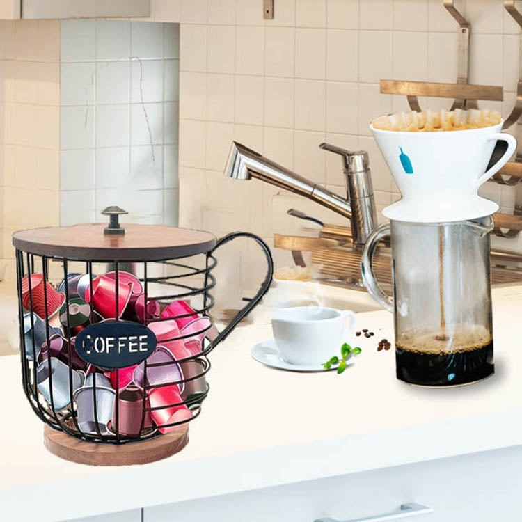 Coffee Companion Storage Rack Cup-Shaped Kitchen Storage Basket, Color: Black with Words