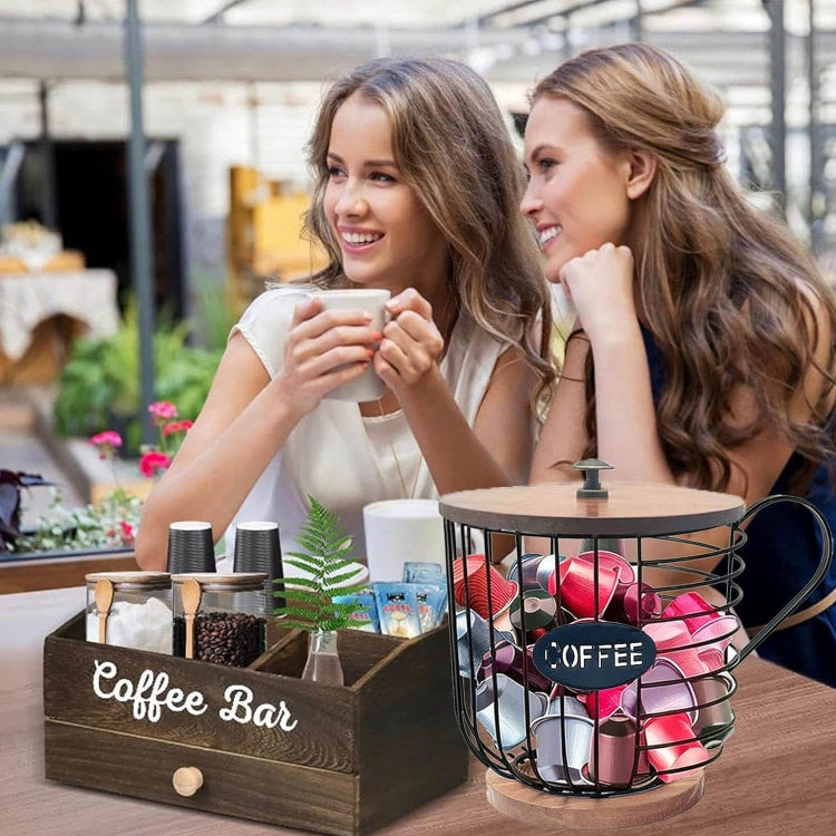 Coffee Companion Storage Rack Cup-Shaped Kitchen Storage Basket, Color: Gold No Words + Lid