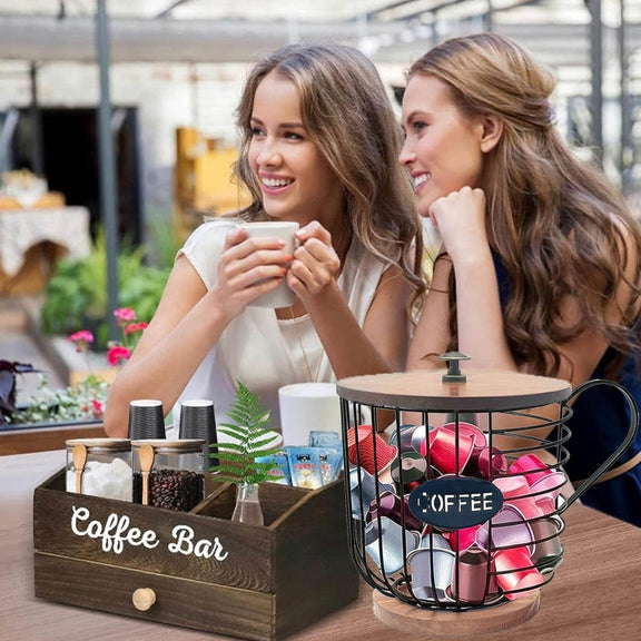 Coffee Companion Storage Rack Cup-Shaped Kitchen Storage Basket, Color: Gold with Words