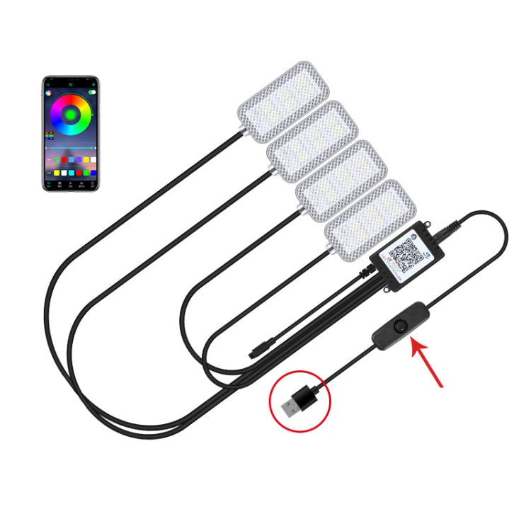 Eight-Color LED Voice Control Car Music Rhythm Atmosphere Light, Specification: 5V USB With Switch APP