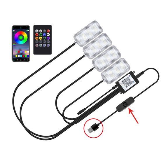 Eight-Color LED Voice Control Car Music Rhythm Atmosphere Light, Specification: 5V USB With Switch APP + Remote Control