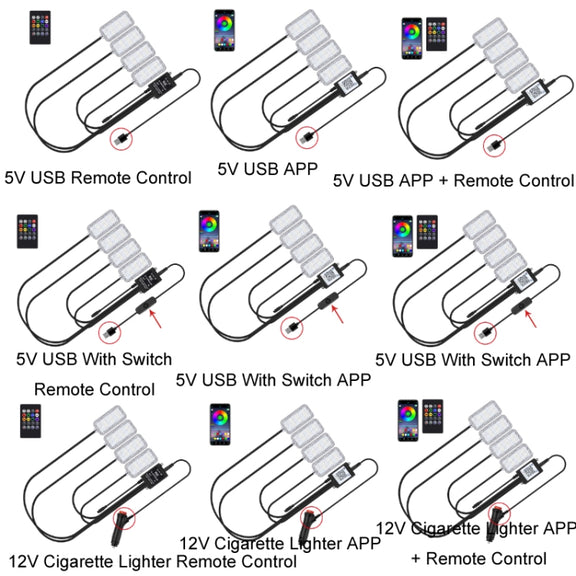 Eight-Color LED Voice Control Car Music Rhythm Atmosphere Light, Specification: 5V USB APP