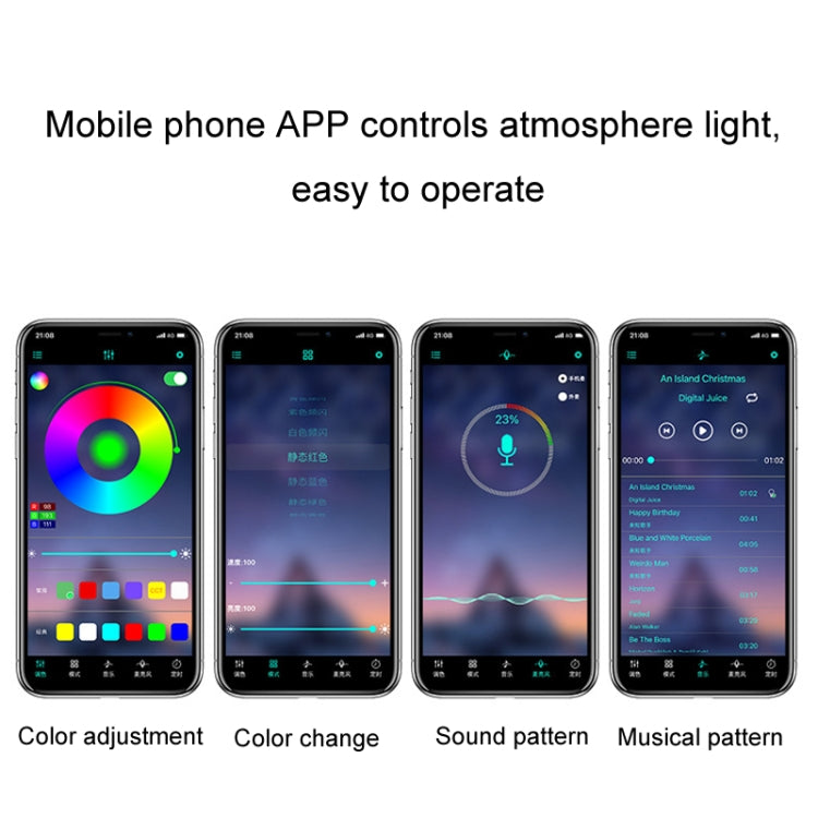 Eight-Color LED Voice Control Car Music Rhythm Atmosphere Light, Specification: 5V USB APP + Remote Control