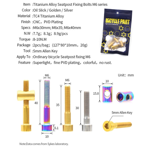 Bicycle Titanium Alloy Seat Post Locking Screws, Color: M6x40 Titanium