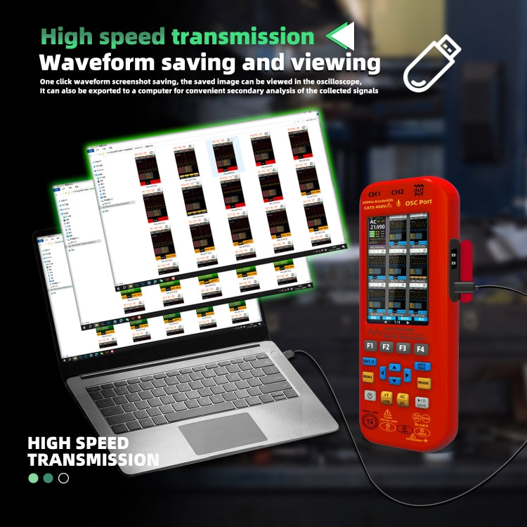 BSIDE O9 Digital Handheld Dual Channel 50MHz Oscilloscope Signal Source Multimeter, Spec: With Single Oscilloscope Probe (Red)