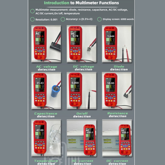 BSIDE O9 Digital Handheld Dual Channel 50MHz Oscilloscope Signal Source Multimeter, Spec: With Single Oscilloscope Probe (Red)