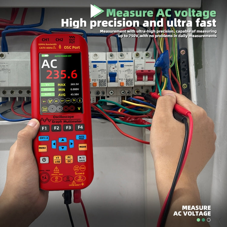 BSIDE O9 Digital Handheld Dual Channel 50MHz Oscilloscope Signal Source Multimeter, Spec: With Single Oscilloscope Probe (Red)
