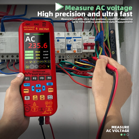 BSIDE O9 Digital Handheld Dual Channel 50MHz Oscilloscope Signal Source Multimeter, Spec: With Single Oscilloscope Probe (Red)
