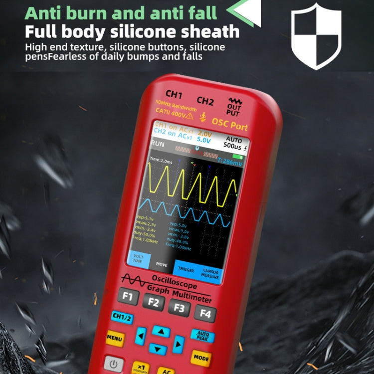 BSIDE O9 Digital Handheld Dual Channel 50MHz Oscilloscope Signal Source Multimeter, Spec: With Single Oscilloscope Probe (Red)