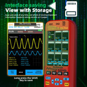 BSIDE O9 Digital Handheld Dual Channel 50MHz Oscilloscope Signal Source Multimeter, Spec: With Single Oscilloscope Probe (Red)
